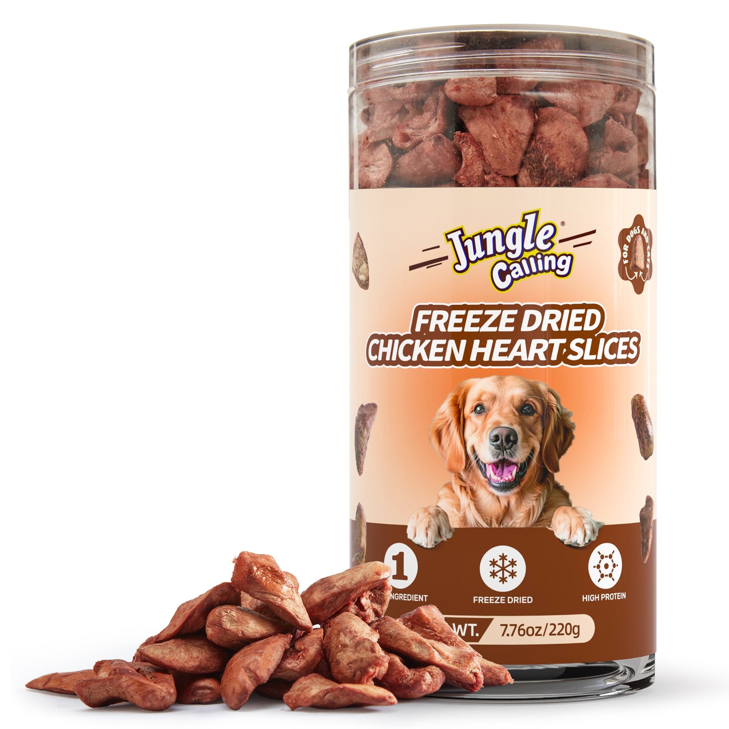 Freeze Dried Chicken Hearts Halves for Cats and Dogs, Single Ingredient Organ Meat, High Protein