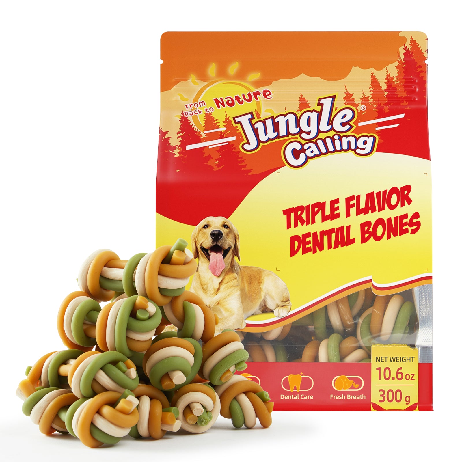 Rawhide Free Triple Flavor Dental Chews for Dogs, Teeth Clean Dog