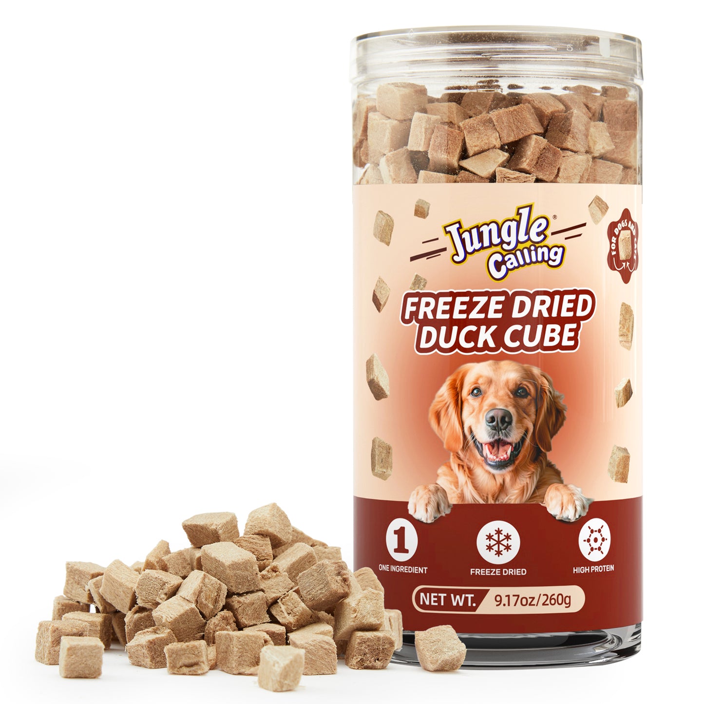 Freeze Dried Duck Cube, Single Ingredient Treats for Cats Dogs, High Protein Food Topper