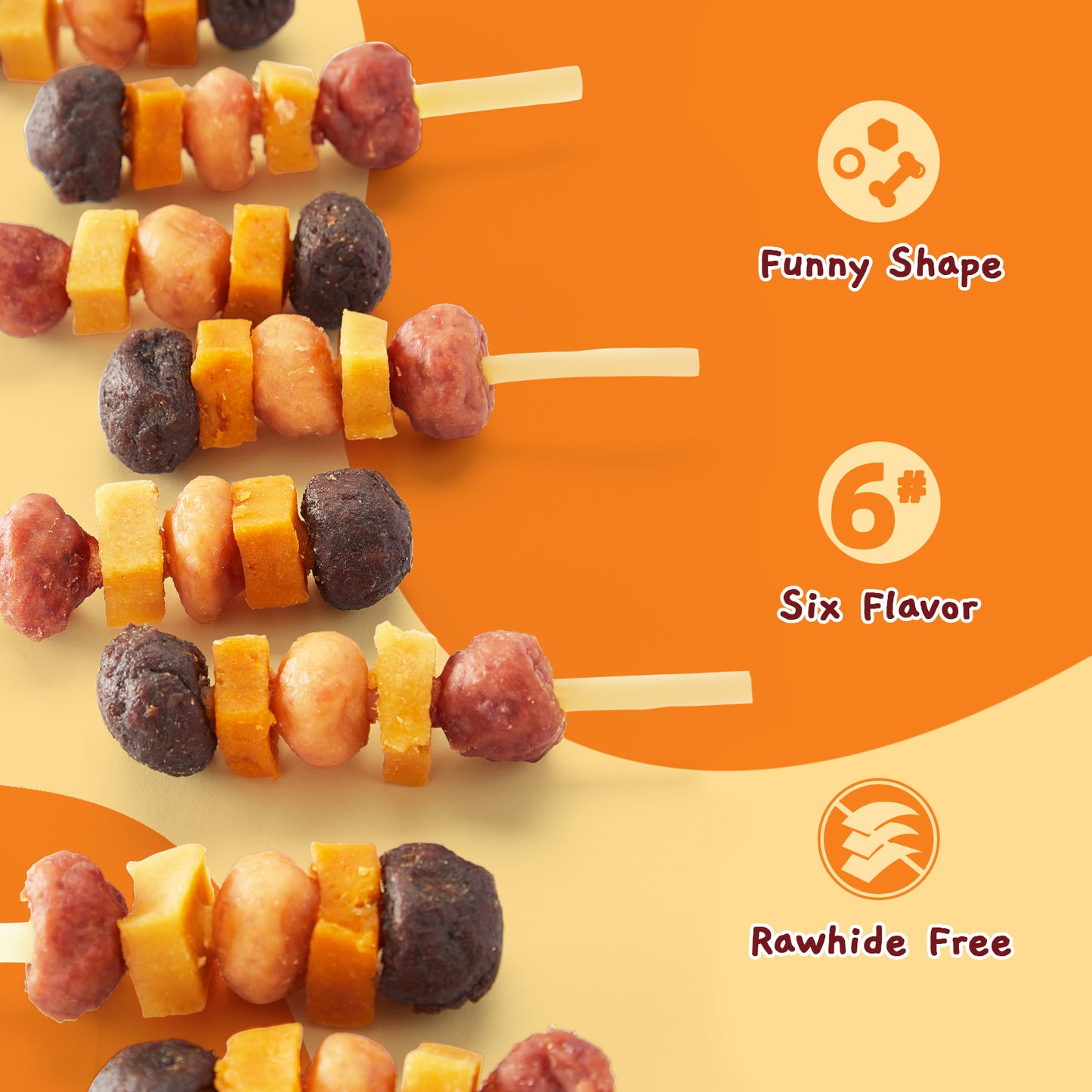 Six Flavor Dog Kabob with Rawhide Free Cod Sticks for Dogs