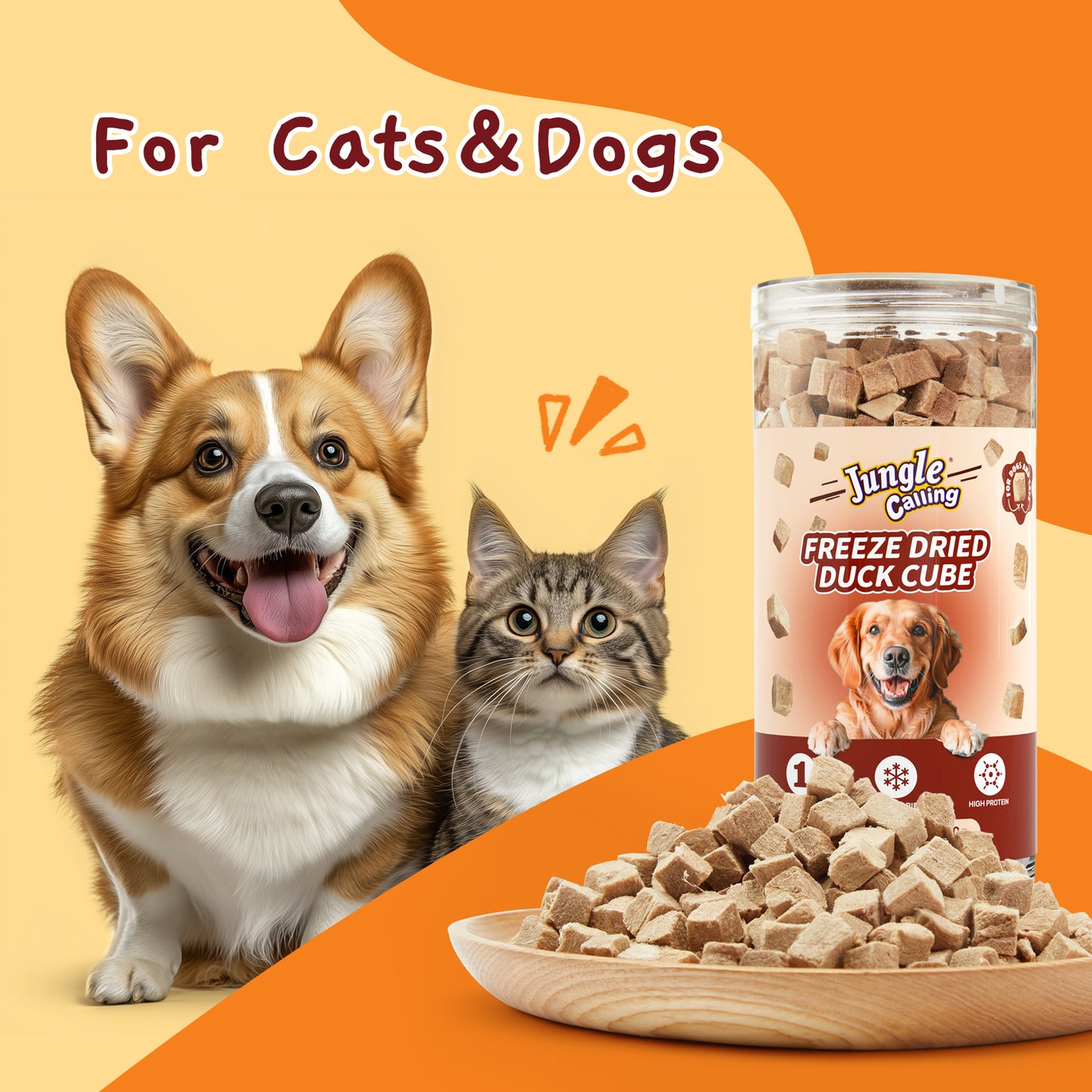 Freeze Dried Duck Cube, Single Ingredient Treats for Cats Dogs, High Protein Food Topper