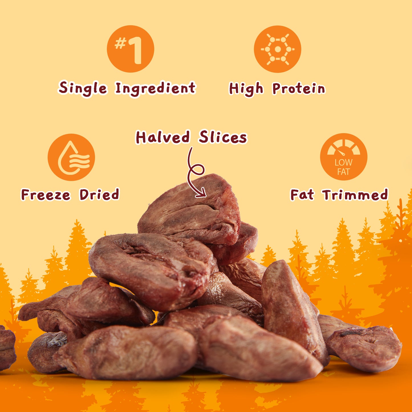 Freeze Dried Chicken Hearts Halves for Cats and Dogs, Single Ingredient Organ Meat, High Protein