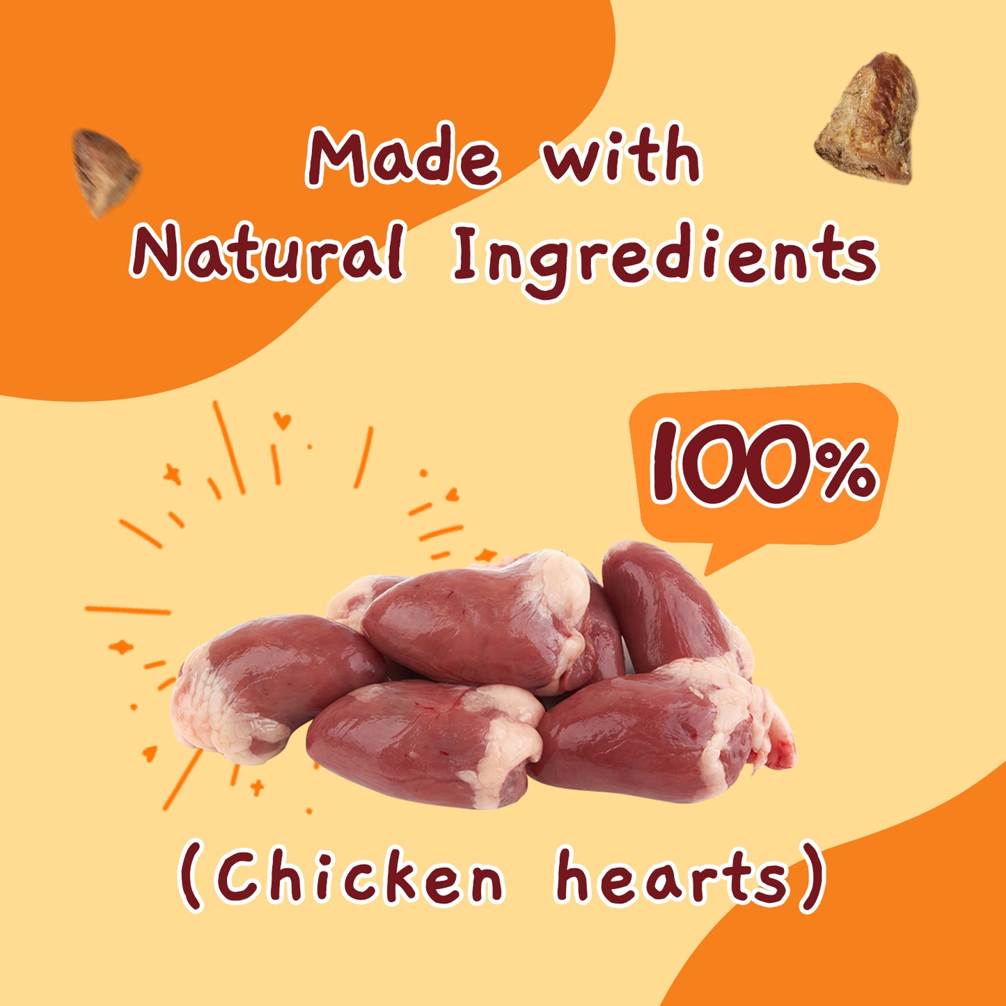 Freeze Dried Cat Treats and Dog Snacks, Raw Chicken Hearts Treats for Dogs & Cats, Single Ingredient & High Protein Snacks for Training