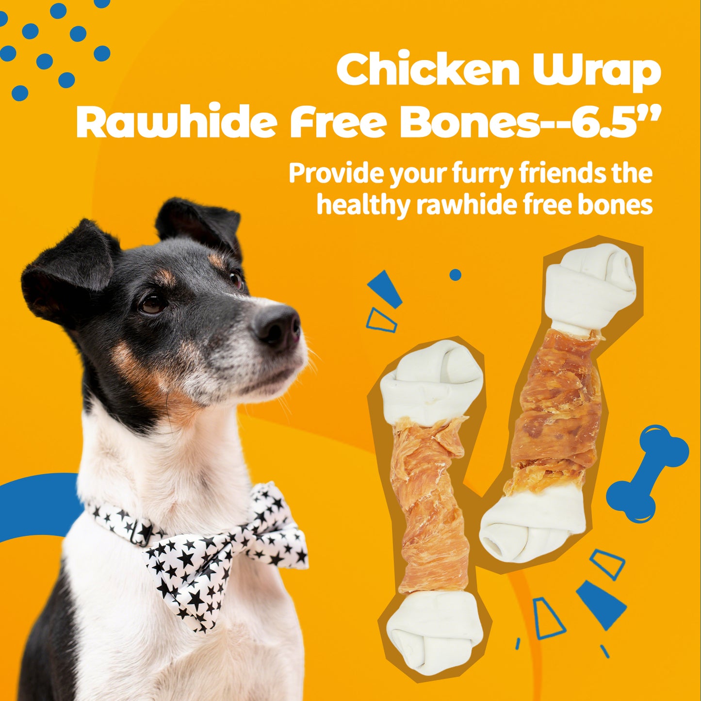 Jungle Calling Chicken Knotted Bones for Dogs Rawhide Free Chicken Wrapped Chew Dog Bones Training Treats, 12 oz