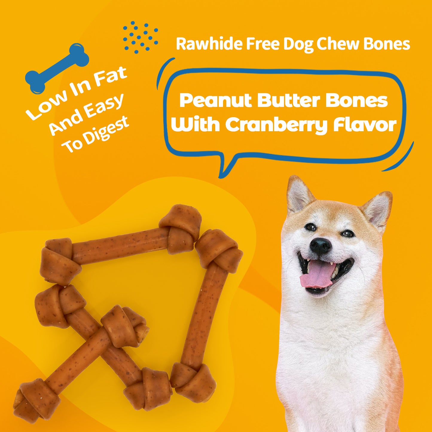 Jungle Calling Dog Treats Knotted Bones 6.5'' Peanut Butter and Cranberry for Dental Health, 5 Count
