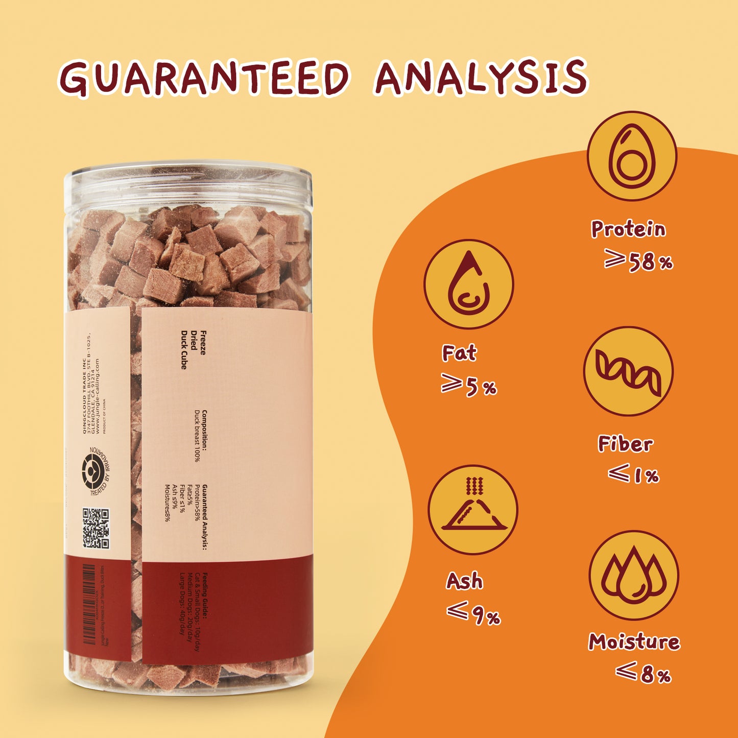 Freeze Dried Duck Cube, Single Ingredient Treats for Cats Dogs, High Protein Food Topper