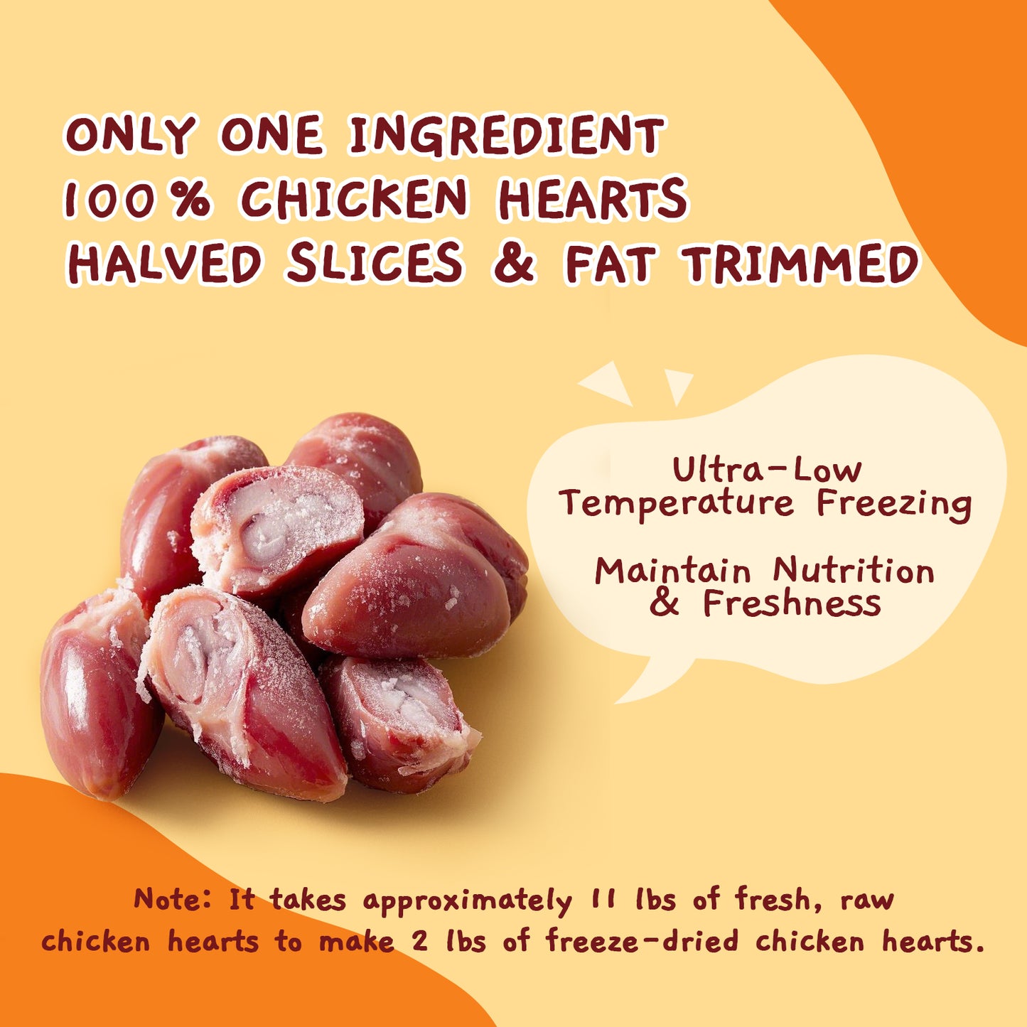 Freeze Dried Chicken Hearts Halves for Cats and Dogs, Single Ingredient Organ Meat, High Protein