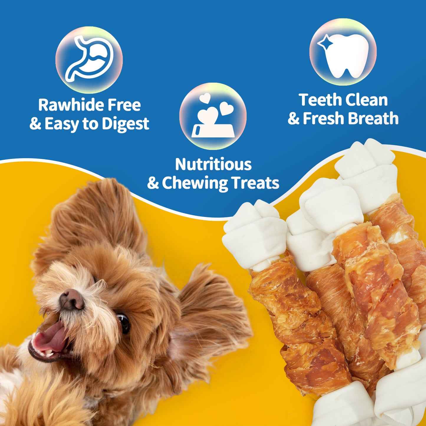 Jungle Calling Chicken Knotted Bones for Dogs Rawhide Free Chicken Wrapped Chew Dog Bones Training Treats, 12 oz