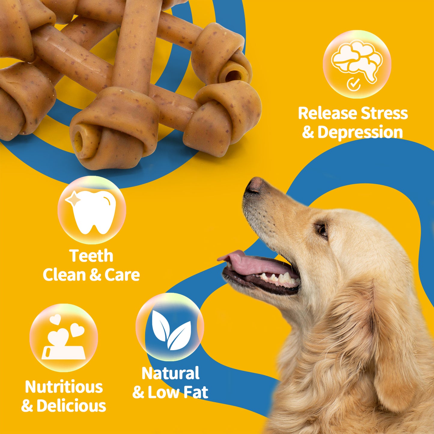 Jungle Calling Dog Treats Knotted Bones 6.5'' Peanut Butter and Cranberry for Dental Health, 5 Count