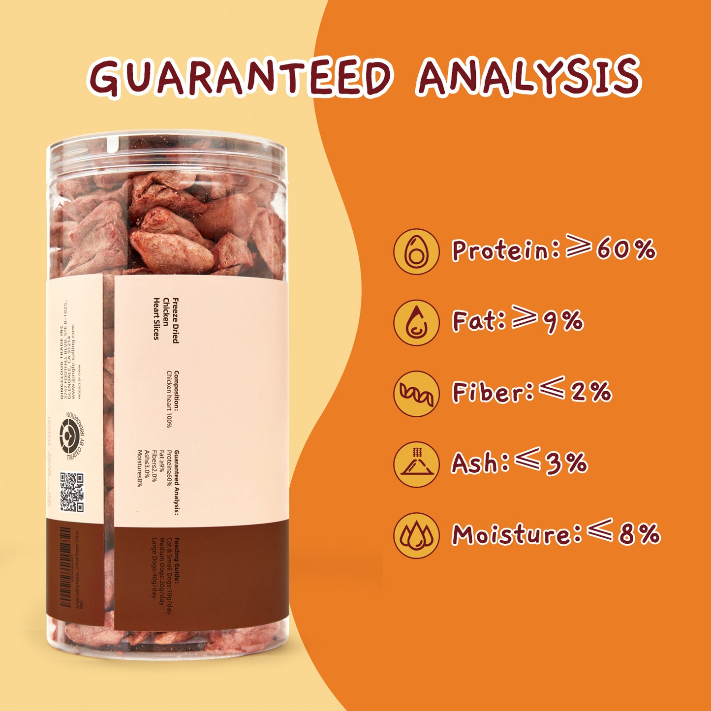 Freeze Dried Chicken Hearts Halves for Cats and Dogs, Single Ingredient Organ Meat, High Protein