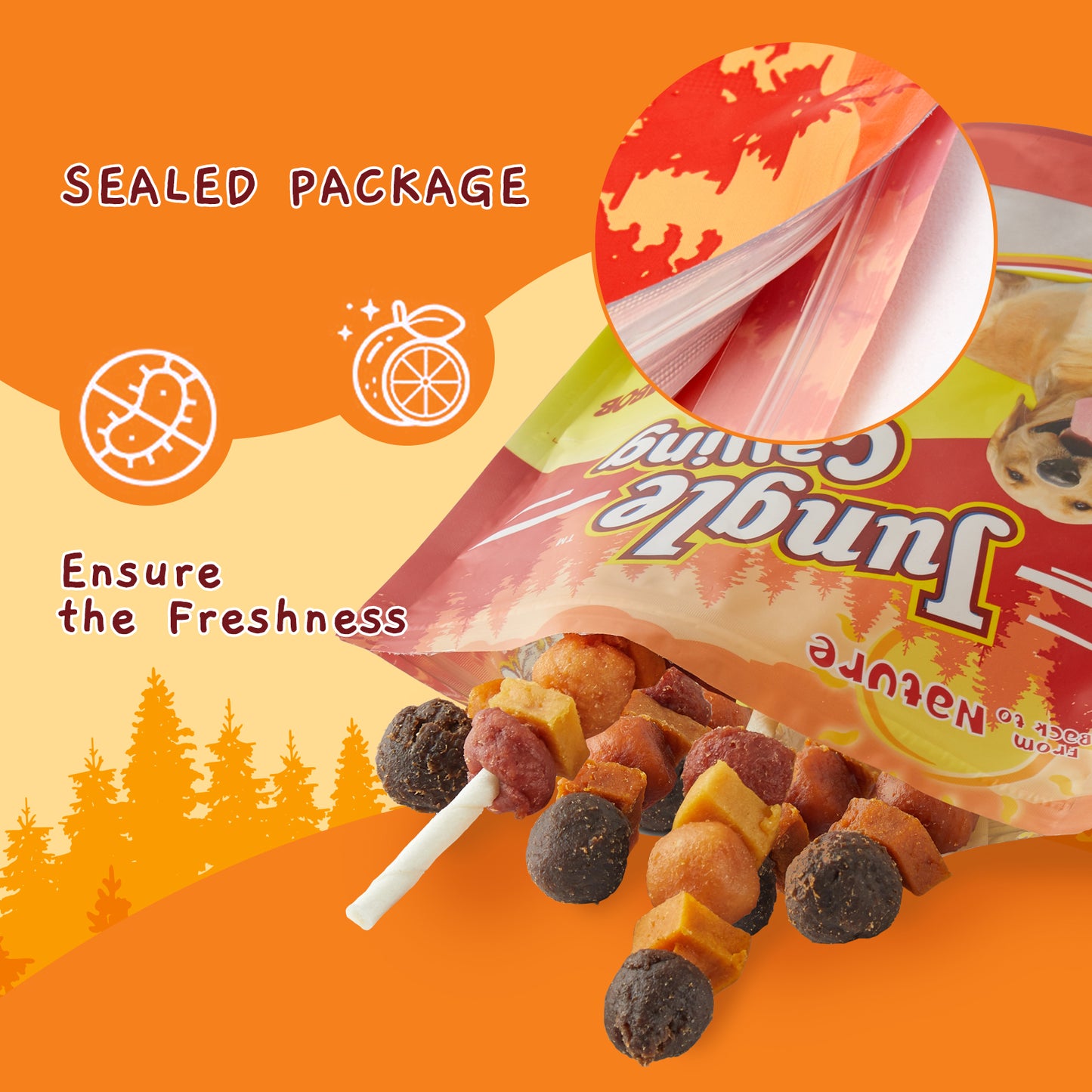 Jungle Calling Dog Treats, Snacks Kabobs, Chicken,Duck, Beef, Sweet Potato & Pumpkin,Rawhide Sticks 9.5 oz