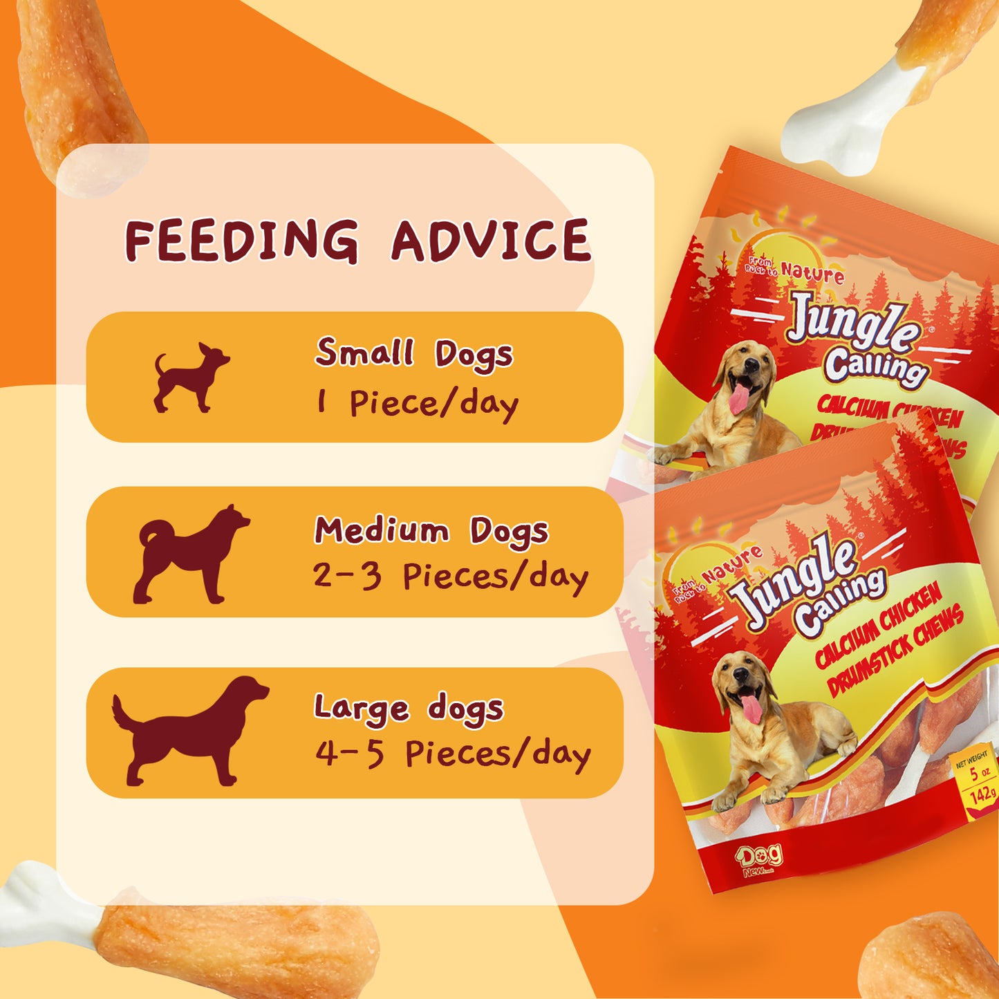Jungle Calling Dog Treats Variety Pack | Multi-Flavor Meat Kabobs (4.2 oz) + Rawhide-Free Chicken Bones (5 oz) | Teeth Cleaning, Training Rewards