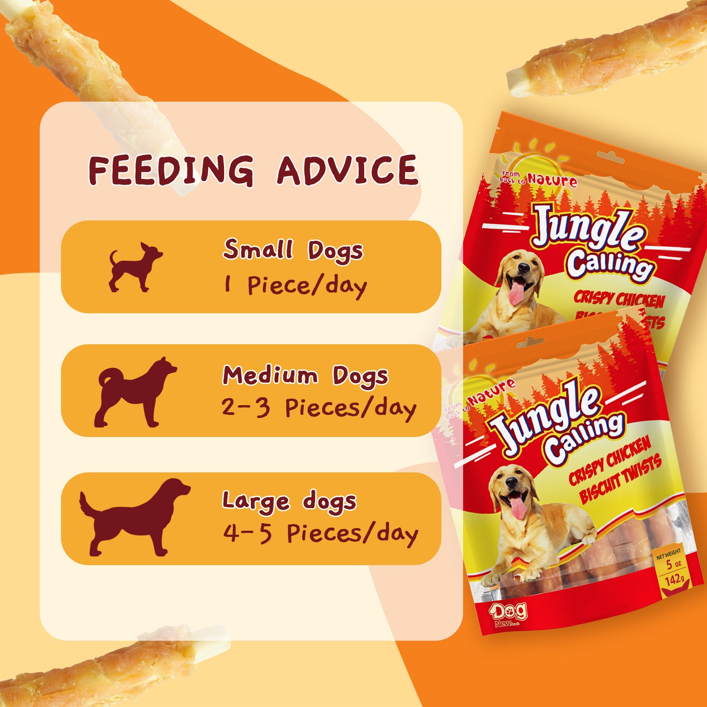 Jungle Calling Dog Treats Variety Pack | Multi-Flavor Meat Kabobs (4.2 oz) + Chicken Wrapped Biscuits (5 oz) | Training Rewards
