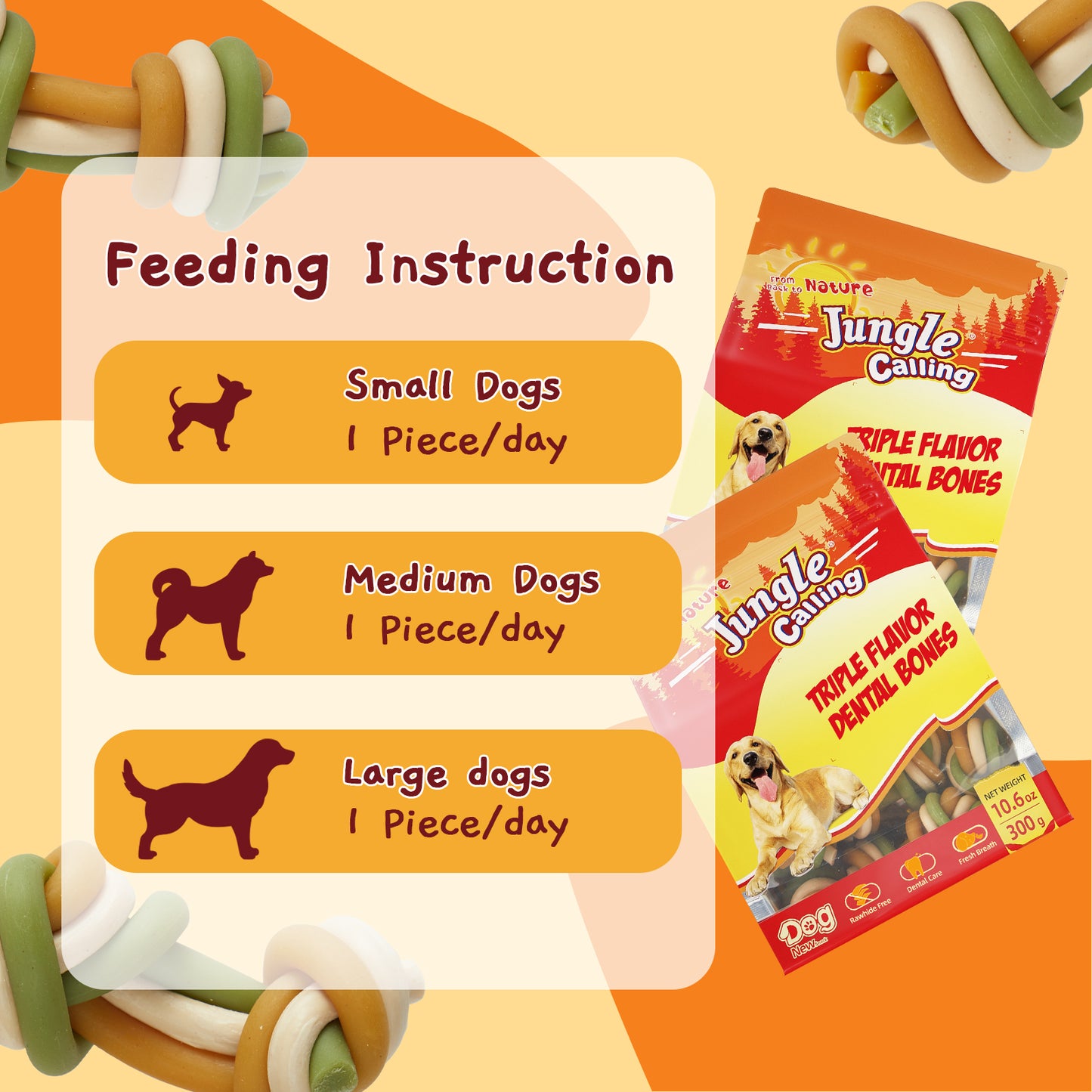 Rawhide Free Triple Flavor Dental Chews for Dogs, Teeth Clean Dog Bones 10.6 oz