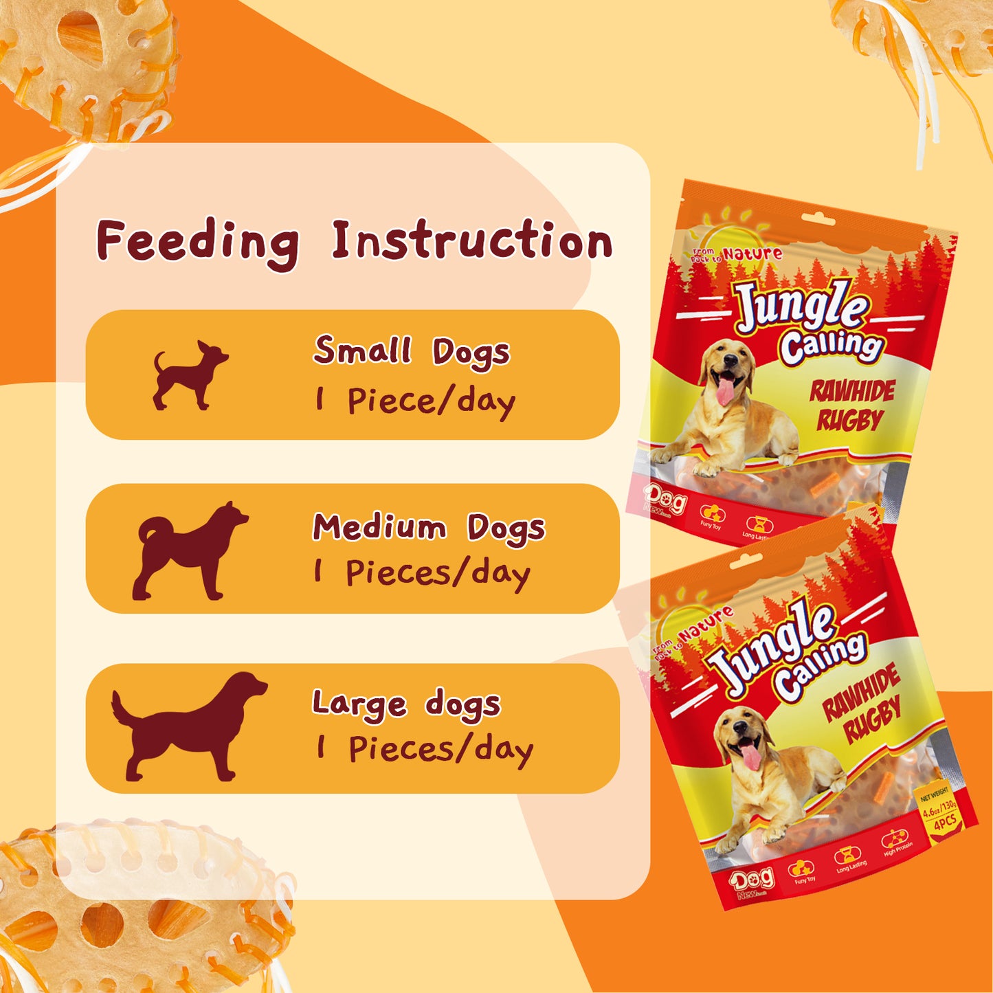 Dog Rawhide Chews for Aggressive Chewers, Dog Chews Long Lasting Treats for Medium and Large Dogs, with Real Chicken Treats Inside, 4 Count