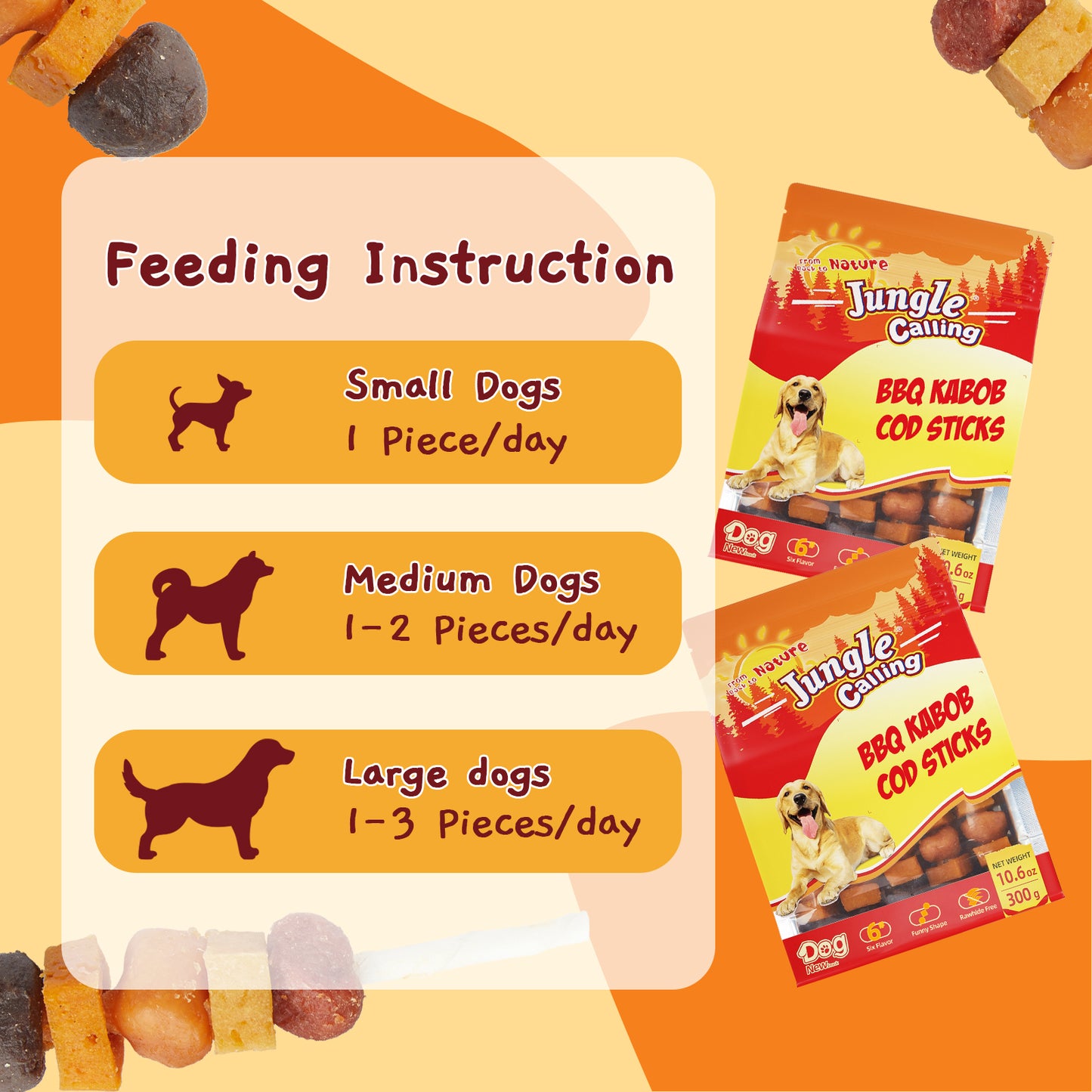 Six Flavor Dog Kabob with Rawhide Free Cod Sticks for Dogs