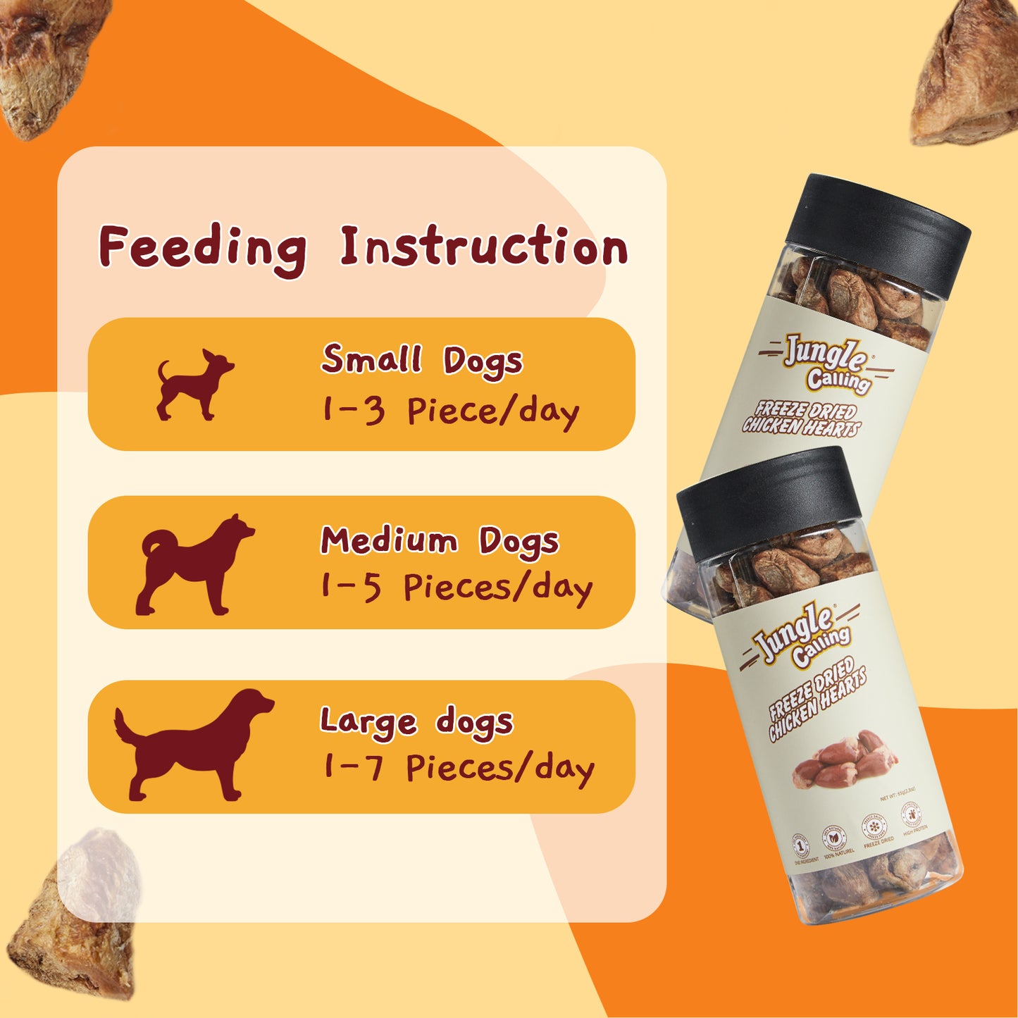 Freeze Dried Cat Treats and Dog Snacks, Raw Chicken Hearts Treats for Dogs & Cats, Single Ingredient & High Protein Snacks for Training