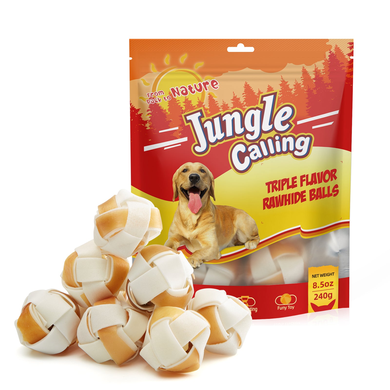 Chewing Snacks Rawhide Treats for Medium and Large Dogs Triple Flavor Rawhide Balls Dog Rawhide Chews Long Lasting Chicken Duck Flavor 8 Count