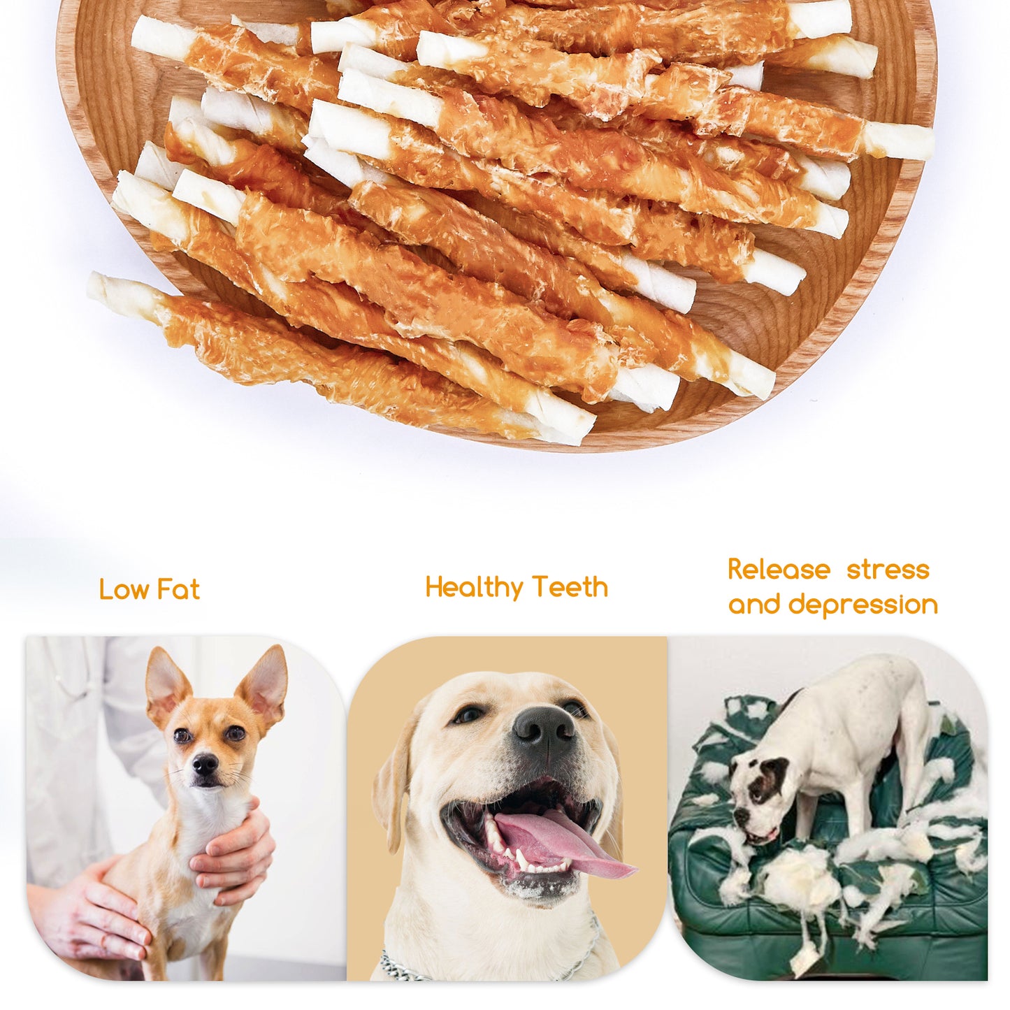 Dog Treats, Chicken Wrapped Rawhide Sticks for Dogs, Grain-Free Natural Small Dogs Training Treats, Pet Chew Snacks,10.6 oz