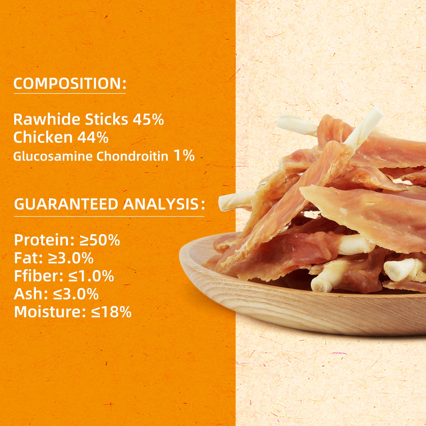 Chicken Jerky Wrapped Rawhide Chew Sticks, Long Lasting Chewing Food with Glucosamine and Chondroitin for Hip and Joint Health