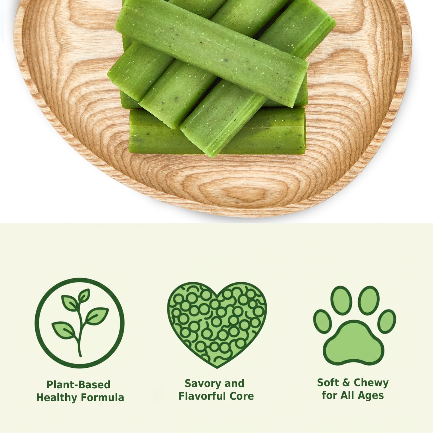 JUNGLE CALLING Green Veggie Sticks for Dogs and Cats –Edible Plant-Based vegan pet treats with Savory Center
