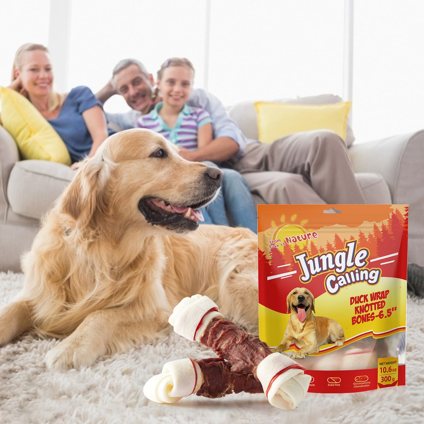 Rawhide Bones Dog Chews 6.5 Inches Pack of 4, Duck Wrapped Rawhide Knotted Bones for Large & Medium Dogs
