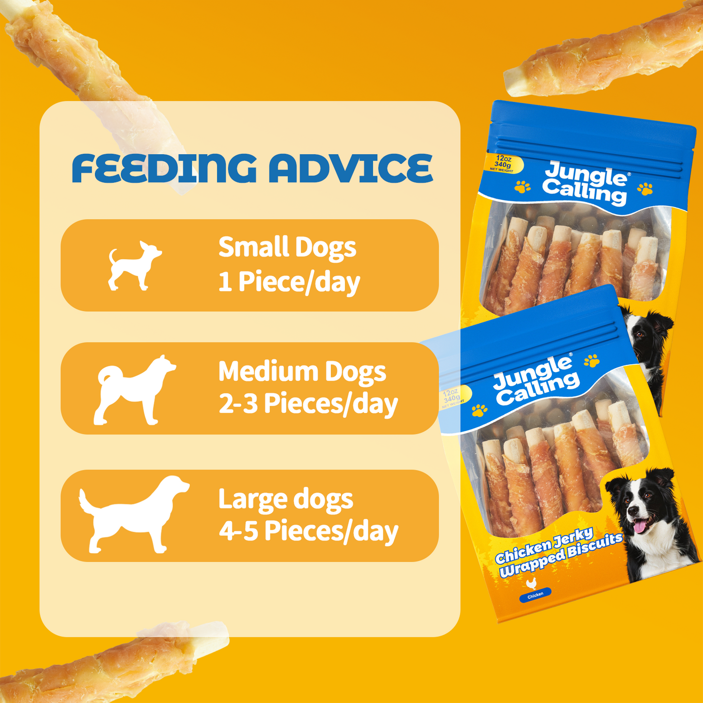 Jungle Calling Dog Treats, Chicken Wrapped Biscuits for All Dogs, Rawhide Free Soft Chewy Treats, 12 OZ