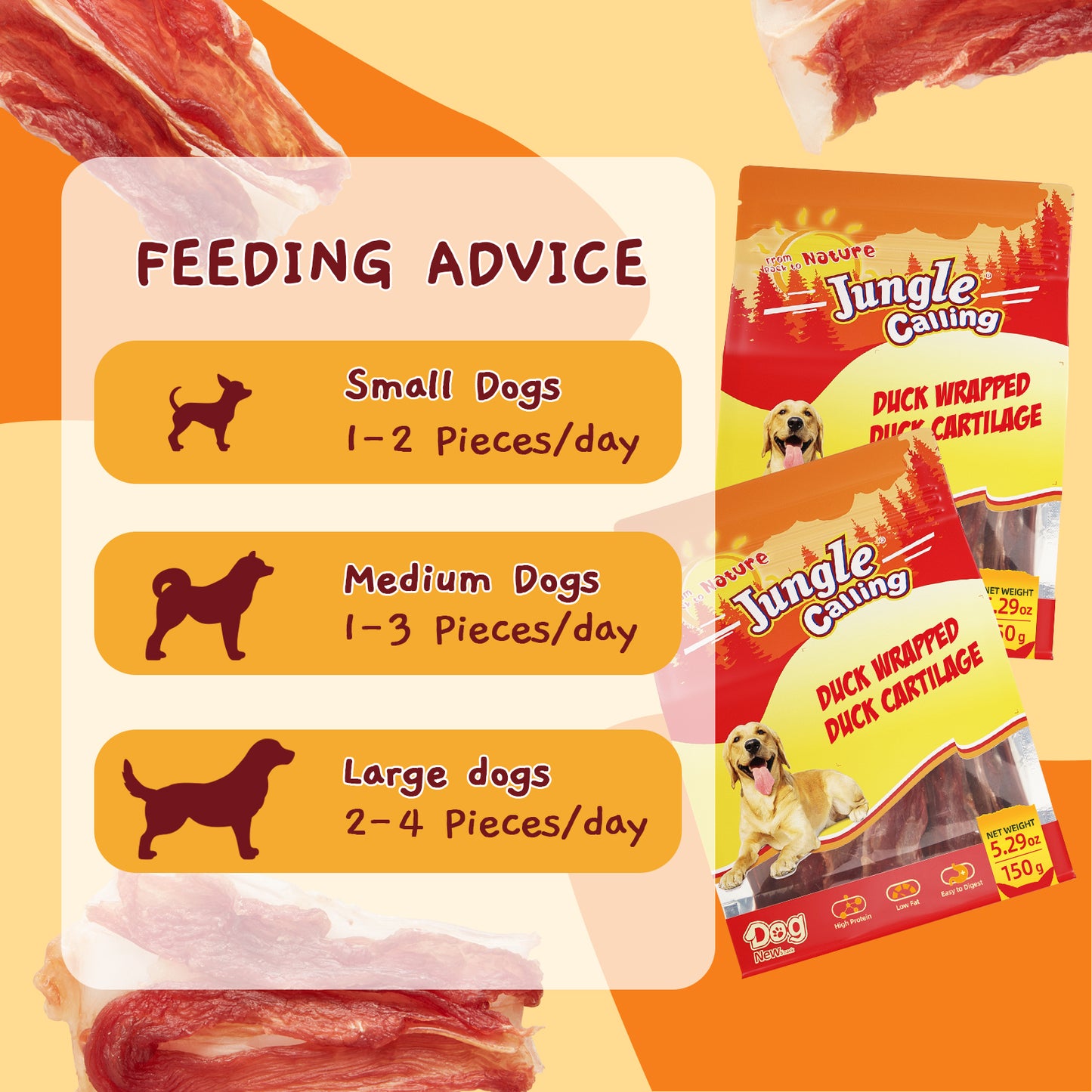 Duck Wrapped Duck Cartilage, Rawhide Free Dog Snacks,Healthy, Easily Digestible, and High Protein