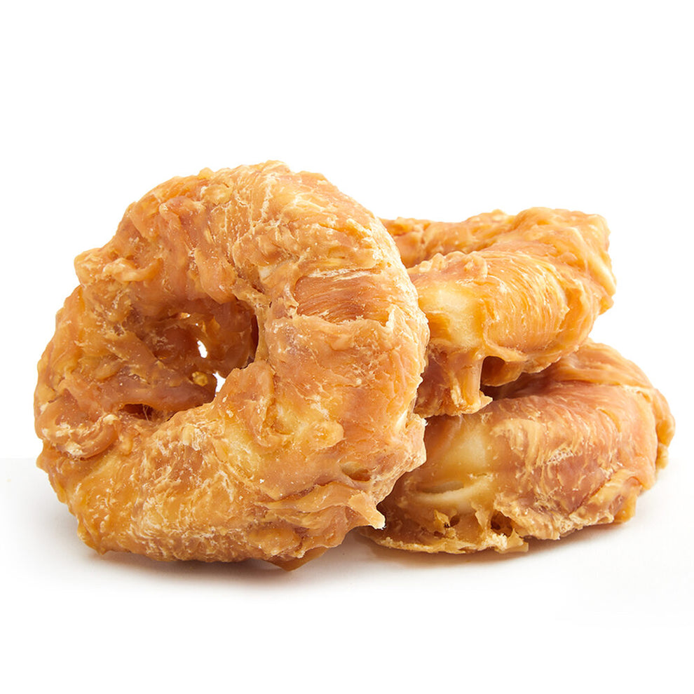 Jungle Calling Chicken Wrapped Rawhide Chew Donuts for Medium & Large Dogs