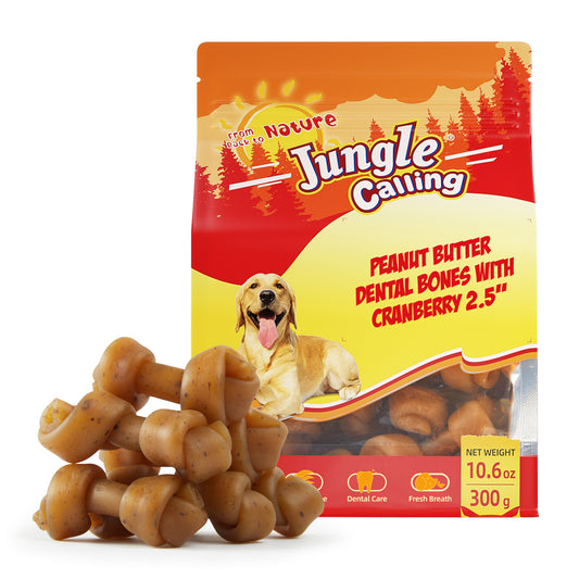 Peanut Butter Dental Chews for Dogs, Rawhide Free Dog Bones 2.5''