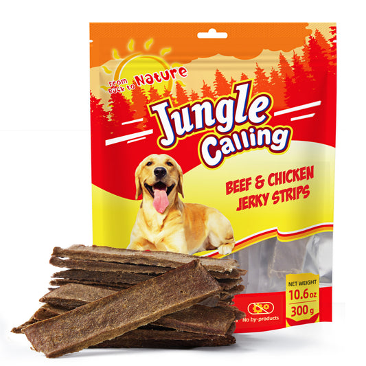 Beef Jerky Dog Treats, Healthy Dog Jerky Treats for Medium and Large Dogs, High Protein Training Snacks, 10.6 oz (Beef & Chicken Strips)