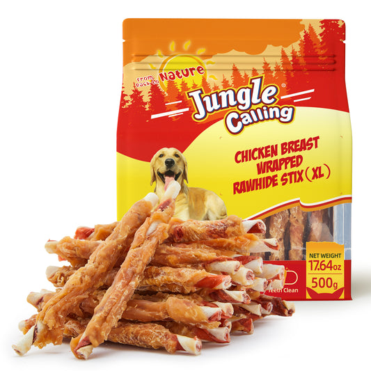 Jungle Calling High-Protein Chicken-Wrapped Rawhide Sticks Dog Training Chews, 17.64-oz bag