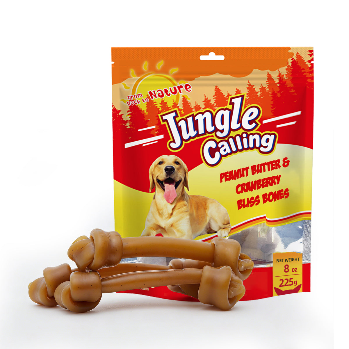 Jungle Calling Rawhide Free 6.5'' Peanut Butter Bones Dog Treats,Dog Chews for Dogs, 3 Count