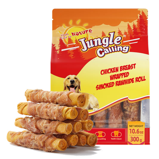 Smoked Chicken Wrapped Rawhide Rolls, High Protein Dog Chews, Rawhide Chews for Medium and Large Dogs, 10.6 Oz