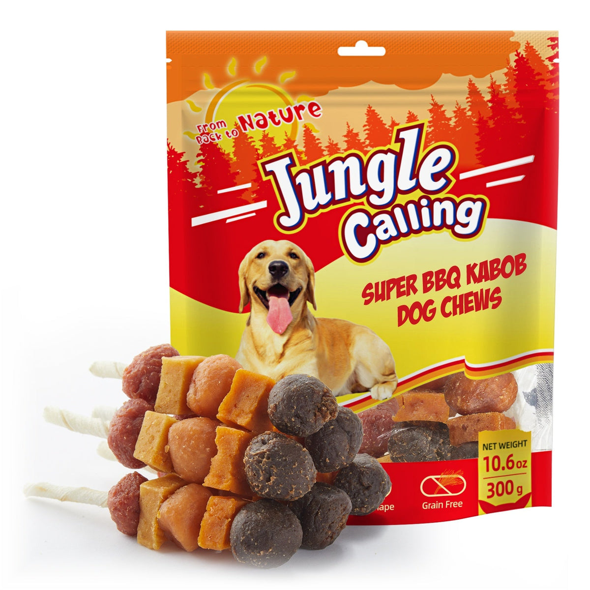 Jungle Calling Dog Treats Variety Pack, Chicken Jerky Rings & Multi-Flavor Dog Kabobs, 2-Item Bundle, 21.2oz