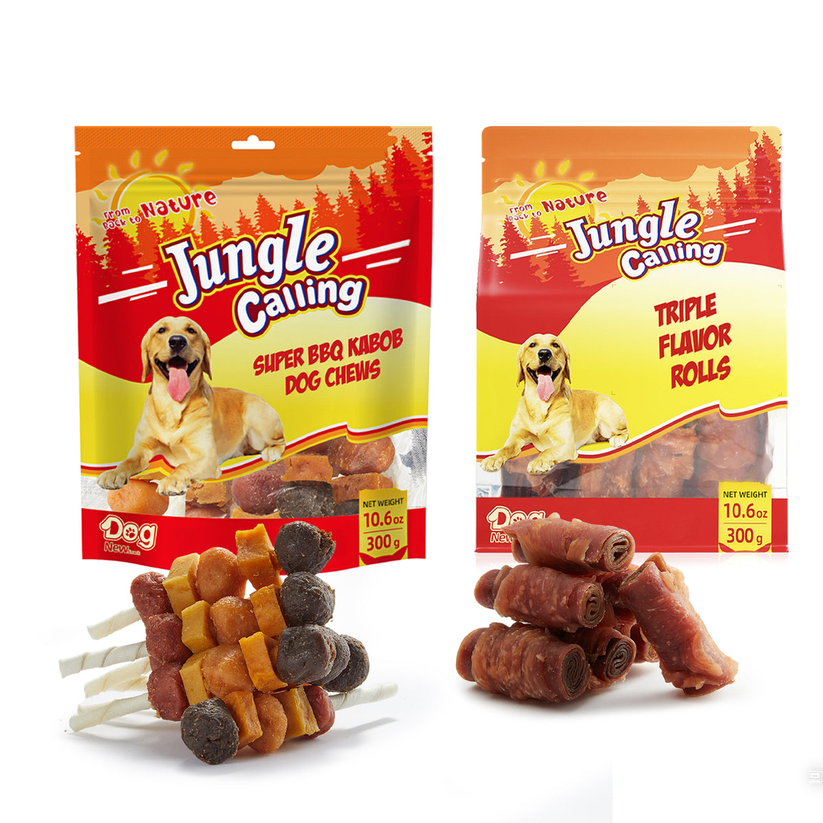 Jungle Calling meat rolls and kabobs packaging