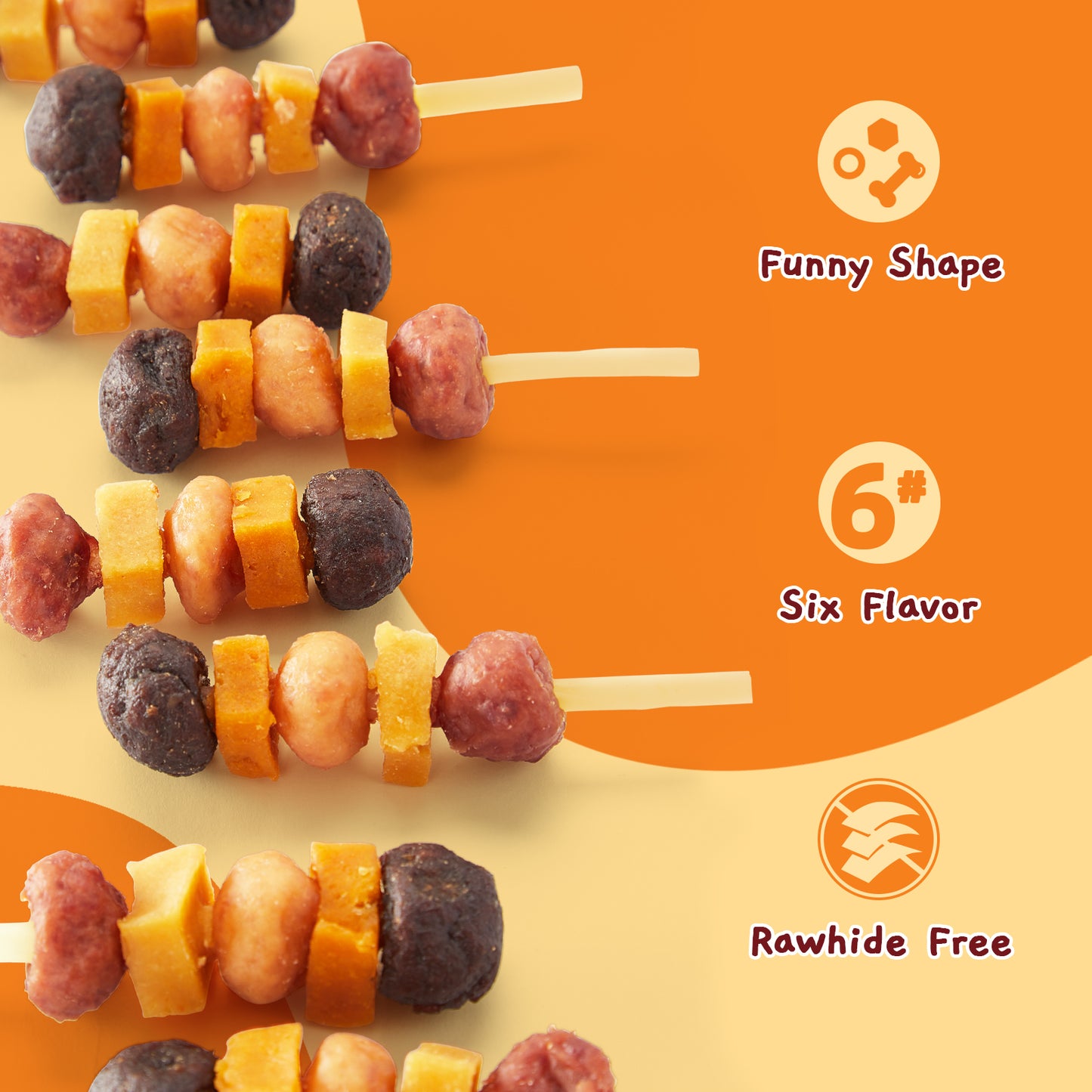 Six Flavor Dog Kabob with Cod, Rawhide Free Dog Chews