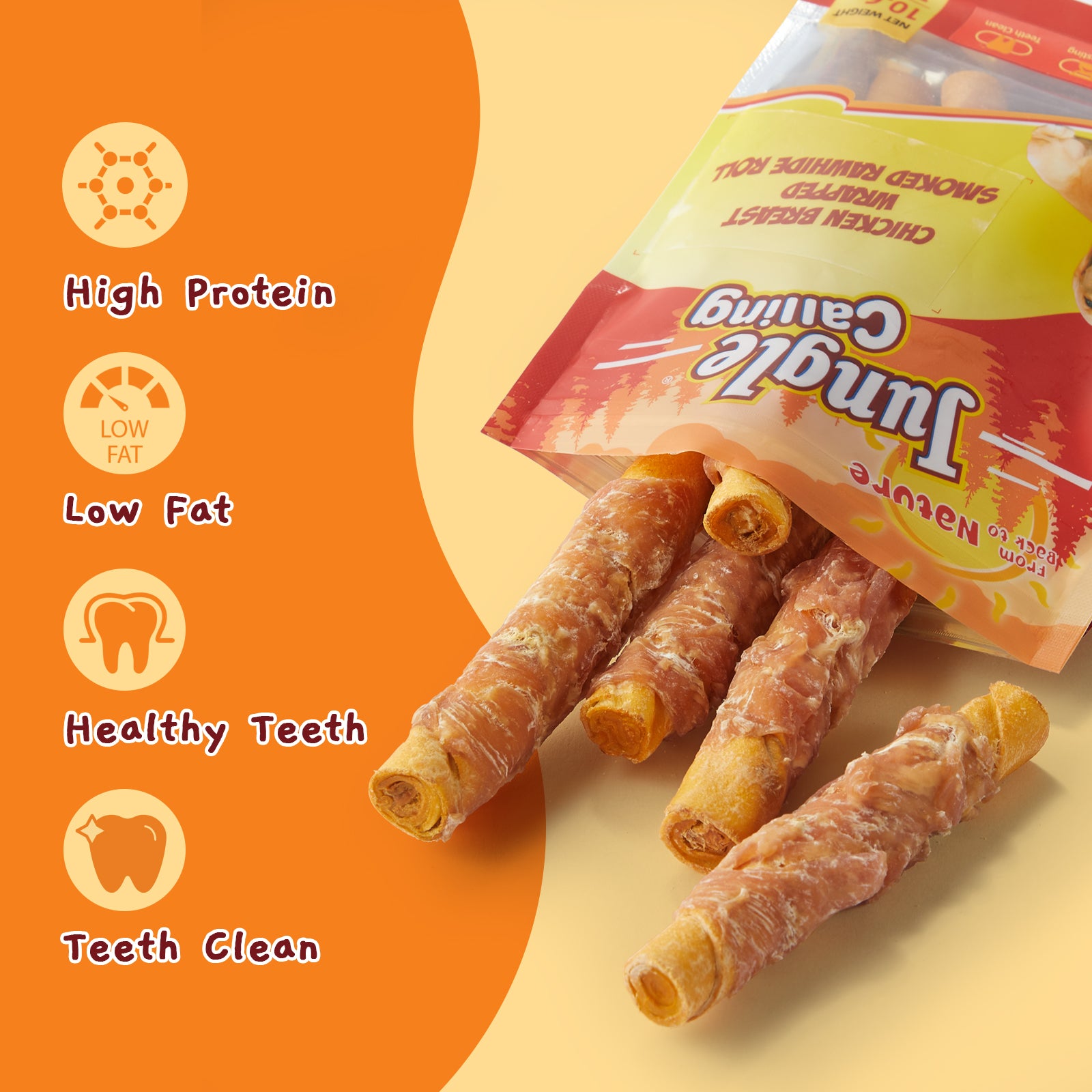 Smoked Chicken Wrapped Rawhide Rolls High Protein Dog Chews Rawhide Dog treats and pets supplies Jungle Calling