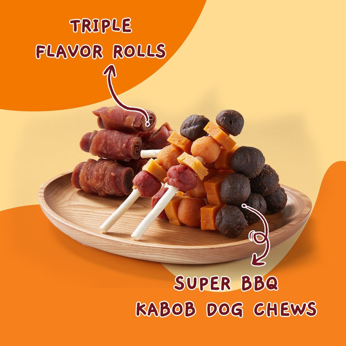 Triple flavor rolls and multi-flavor kabobs