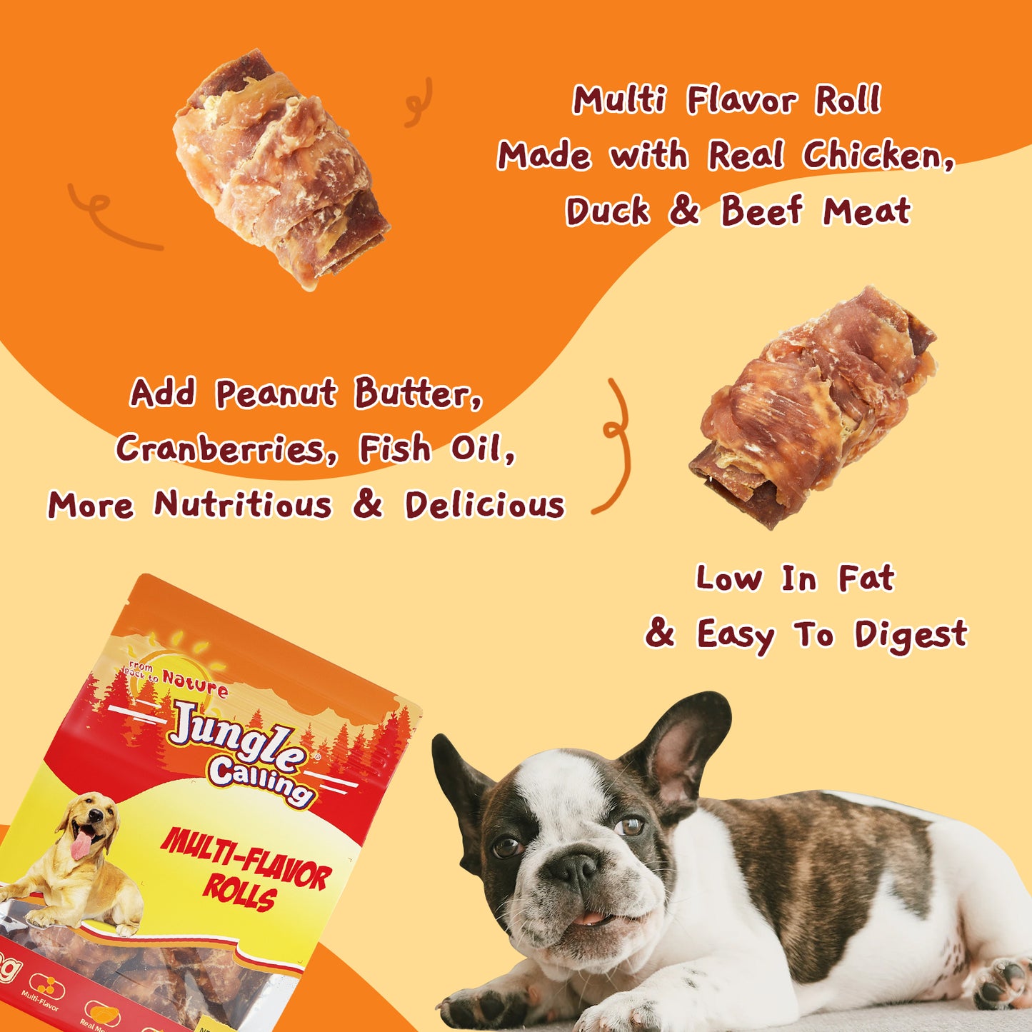 Multi Flavor Rolls Dog Treats, Peanut Butter Flavor Rawhide Free Dog Snacks