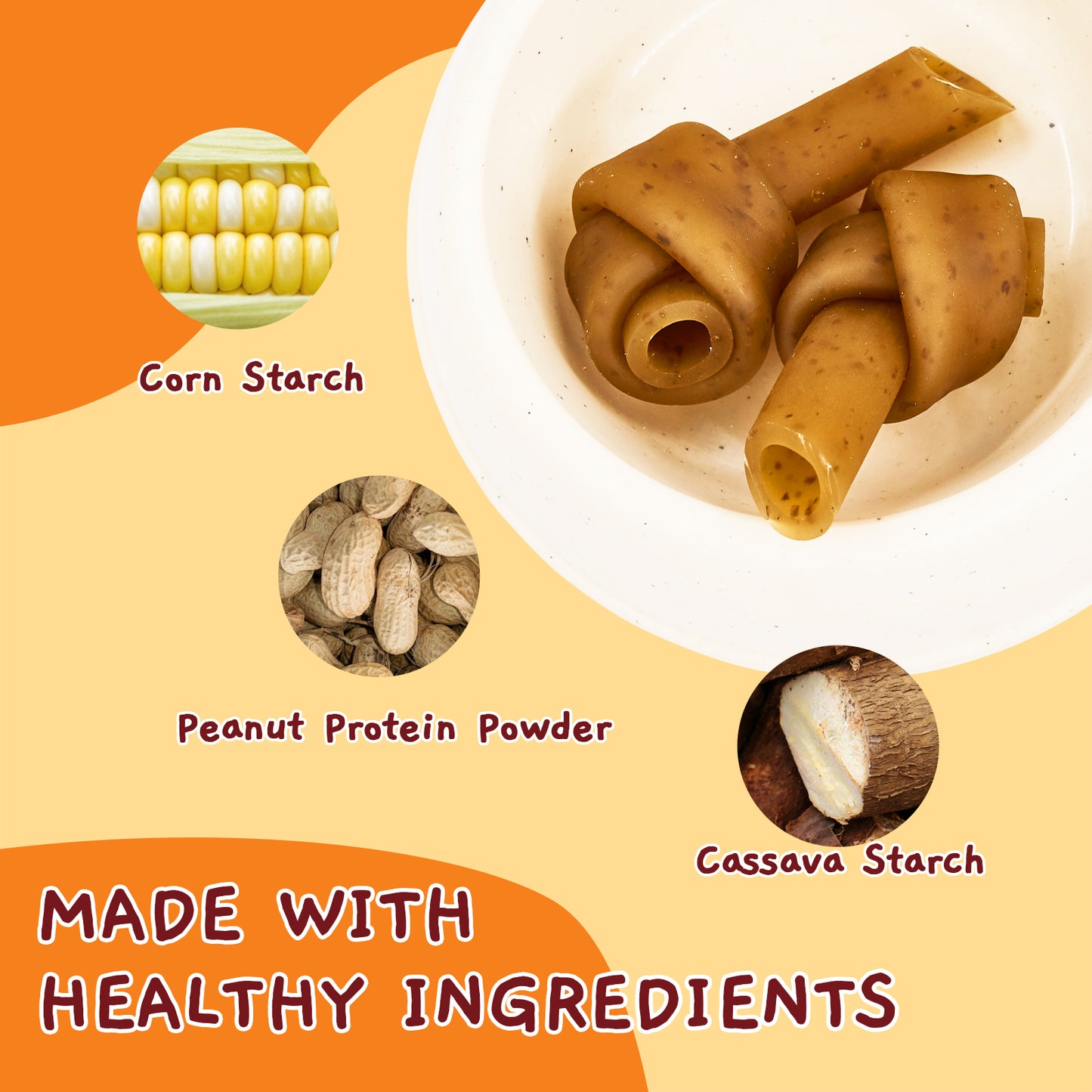 Jungle Calling Rawhide Free 6.5'' Peanut Butter Bones Dog Treats,Dog Chews for Dogs, 3 Count