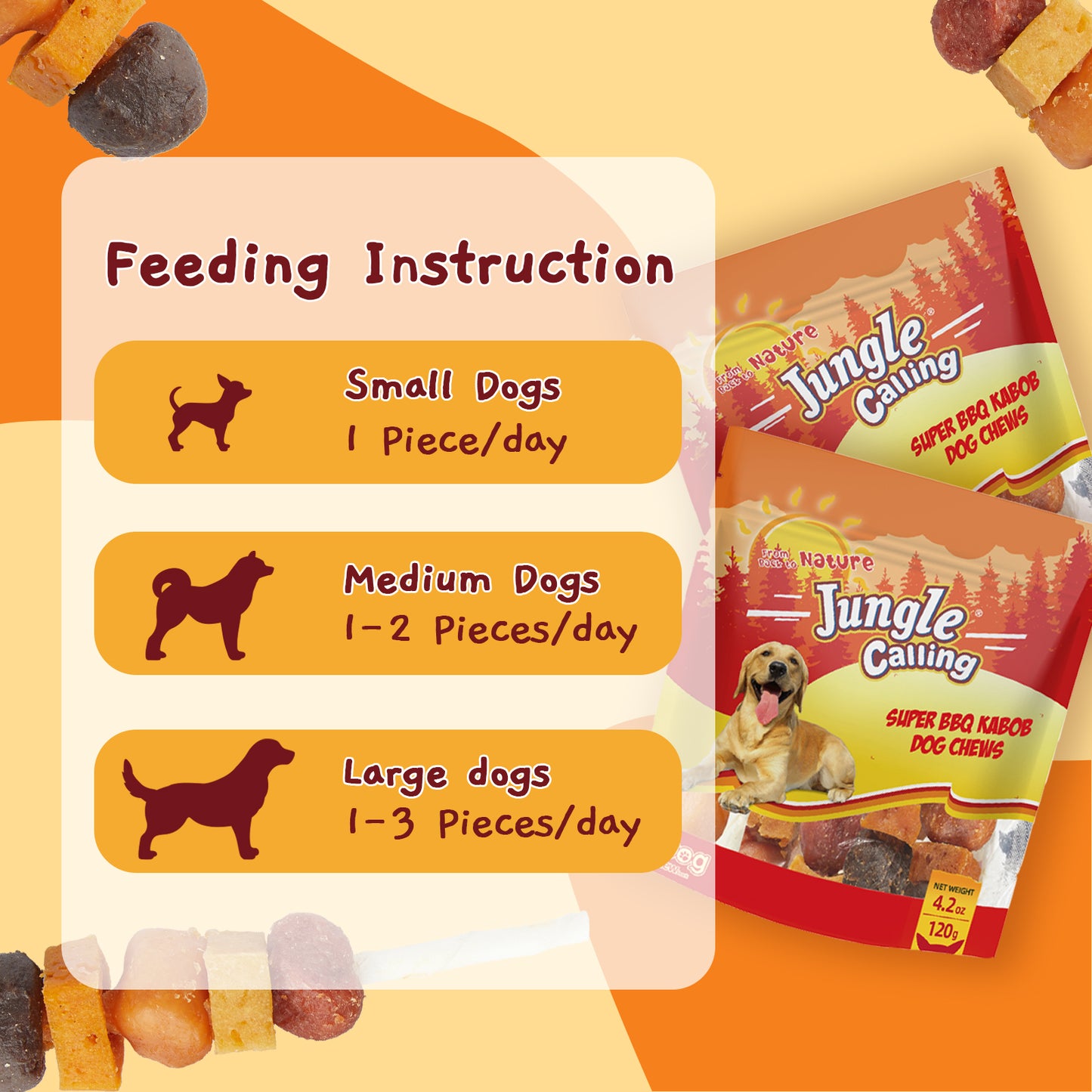 Jungle Calling Dog Treats Variety Pack | Multi-Flavor Meat Kabobs (4.2 oz) + Chicken Wrapped Biscuits (5 oz) | Training Rewards