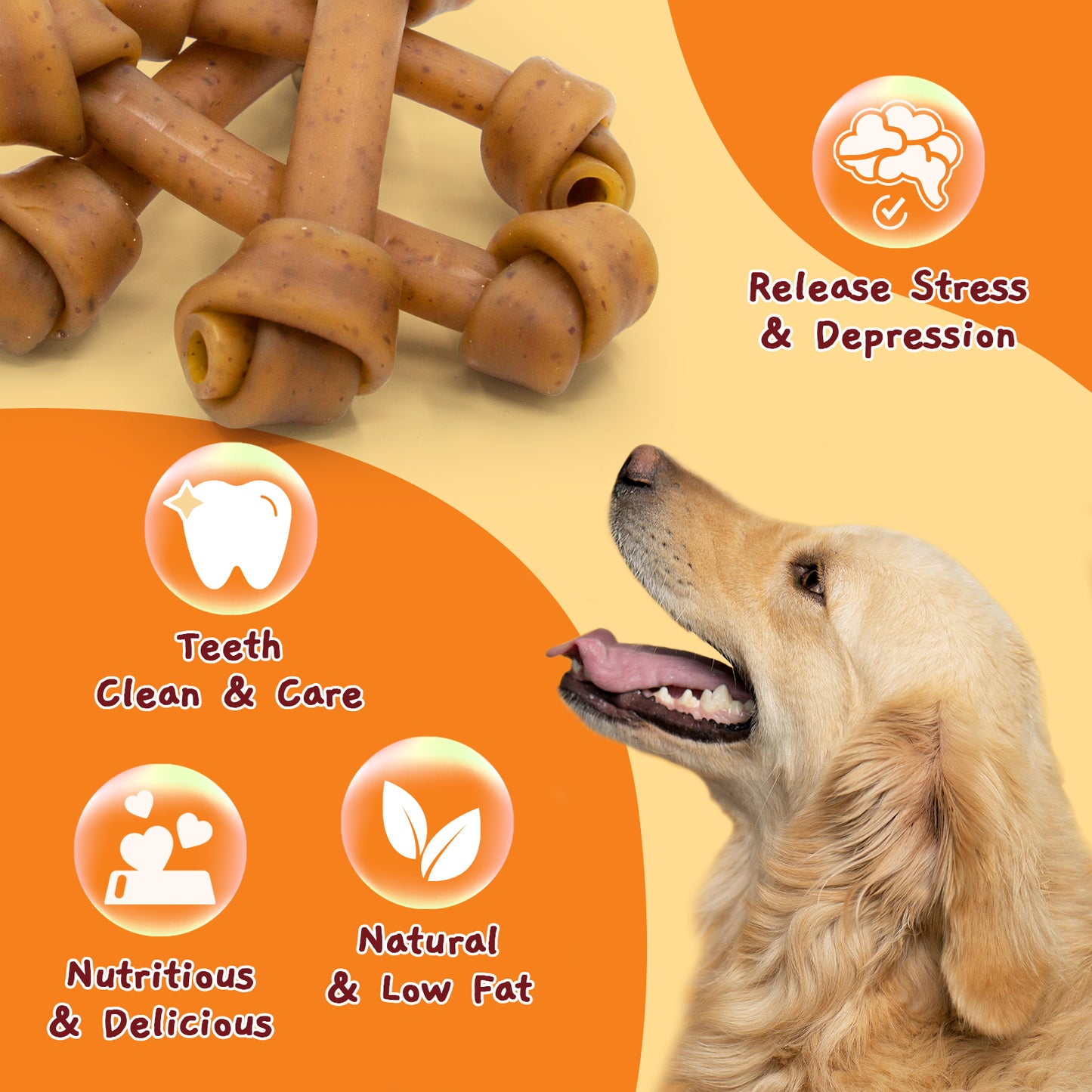 Jungle Calling Rawhide Free 6.5'' Peanut Butter Bones Dog Treats,Dog Chews for Dogs, 3 Count