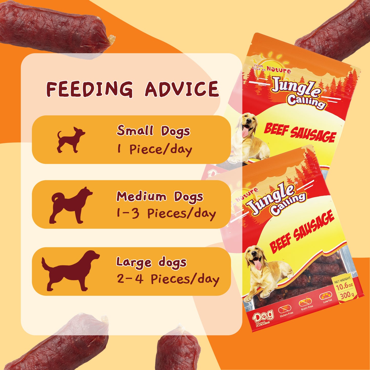 Beef Jerky Training Treats, Grain-Free Slow Roasted Snacks for Small and Medium Dogs, 10.6 oz (Beef Sausage)