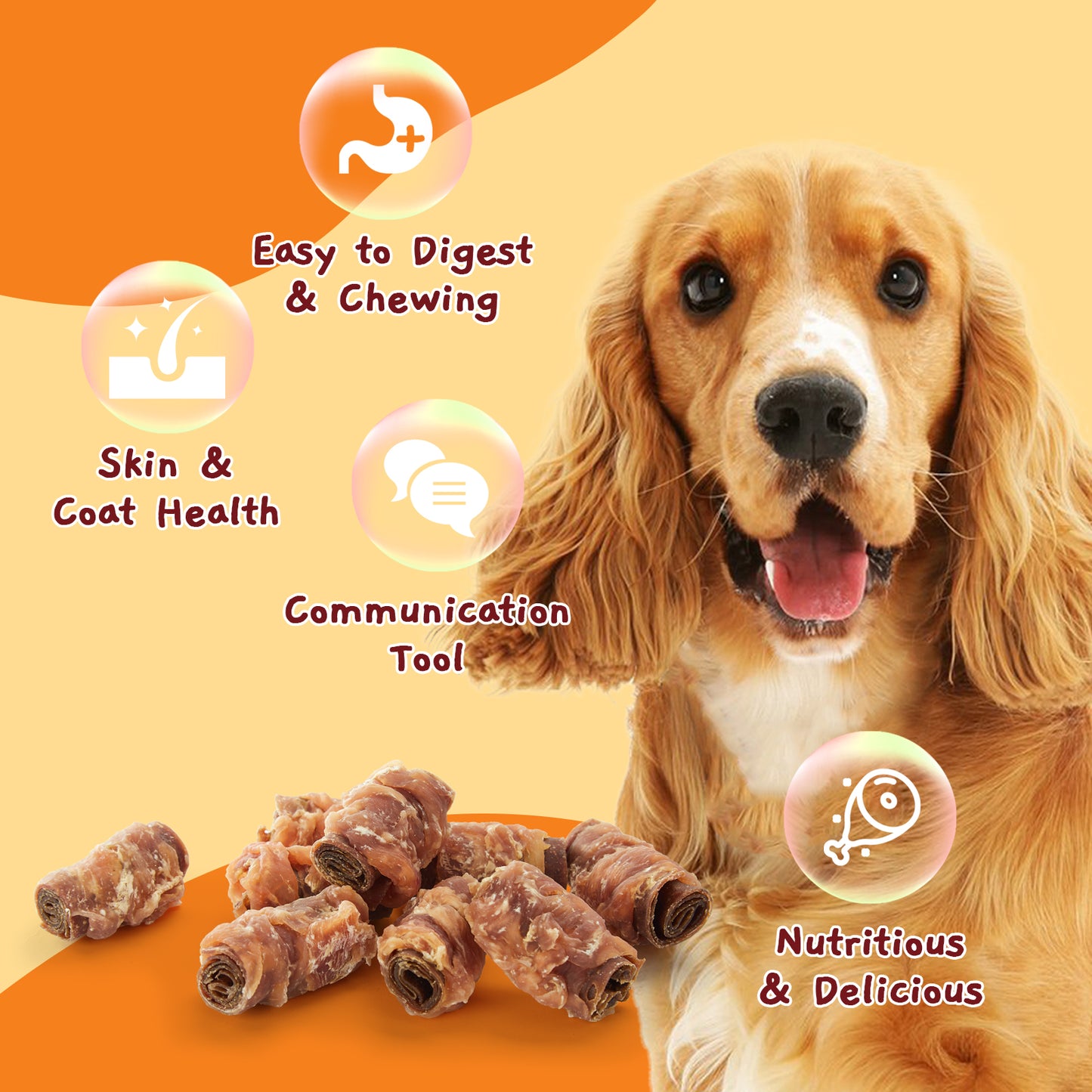 Multi Flavor Rolls Dog Treats, Peanut Butter Flavor Rawhide Free Dog Snacks