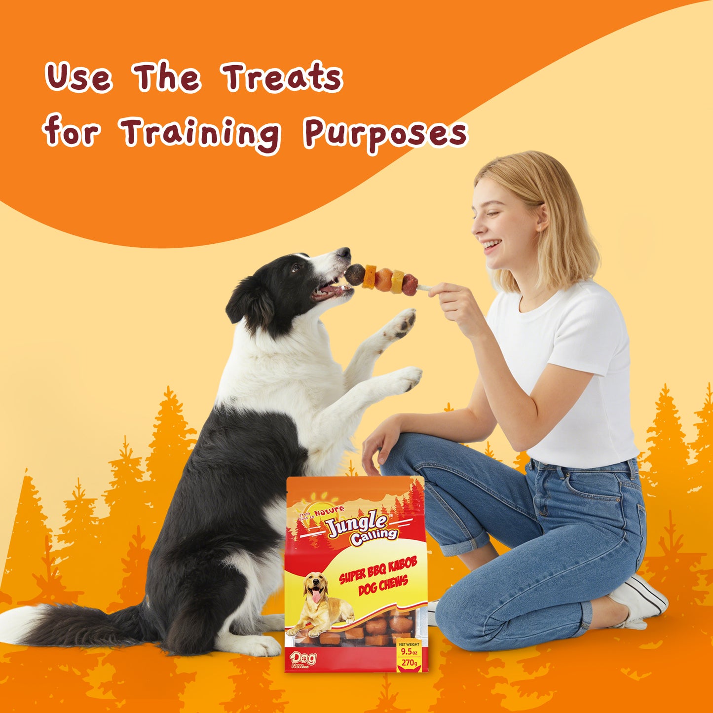 Jungle Calling Dog Treats, Snacks Kabobs, Chicken,Duck, Beef, Sweet Potato & Pumpkin,Rawhide Sticks 9.5 oz