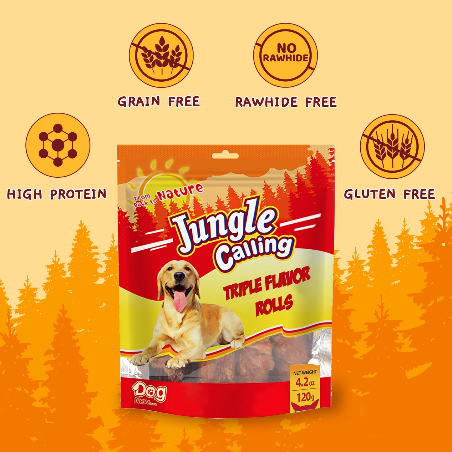 Jungle Calling Dog Treats Variety Pack | Multi-Flavor Meat Kabobs (4.2 oz) + Triple Flavor Rolls (4.2 oz) | High Protein, Training Rewards