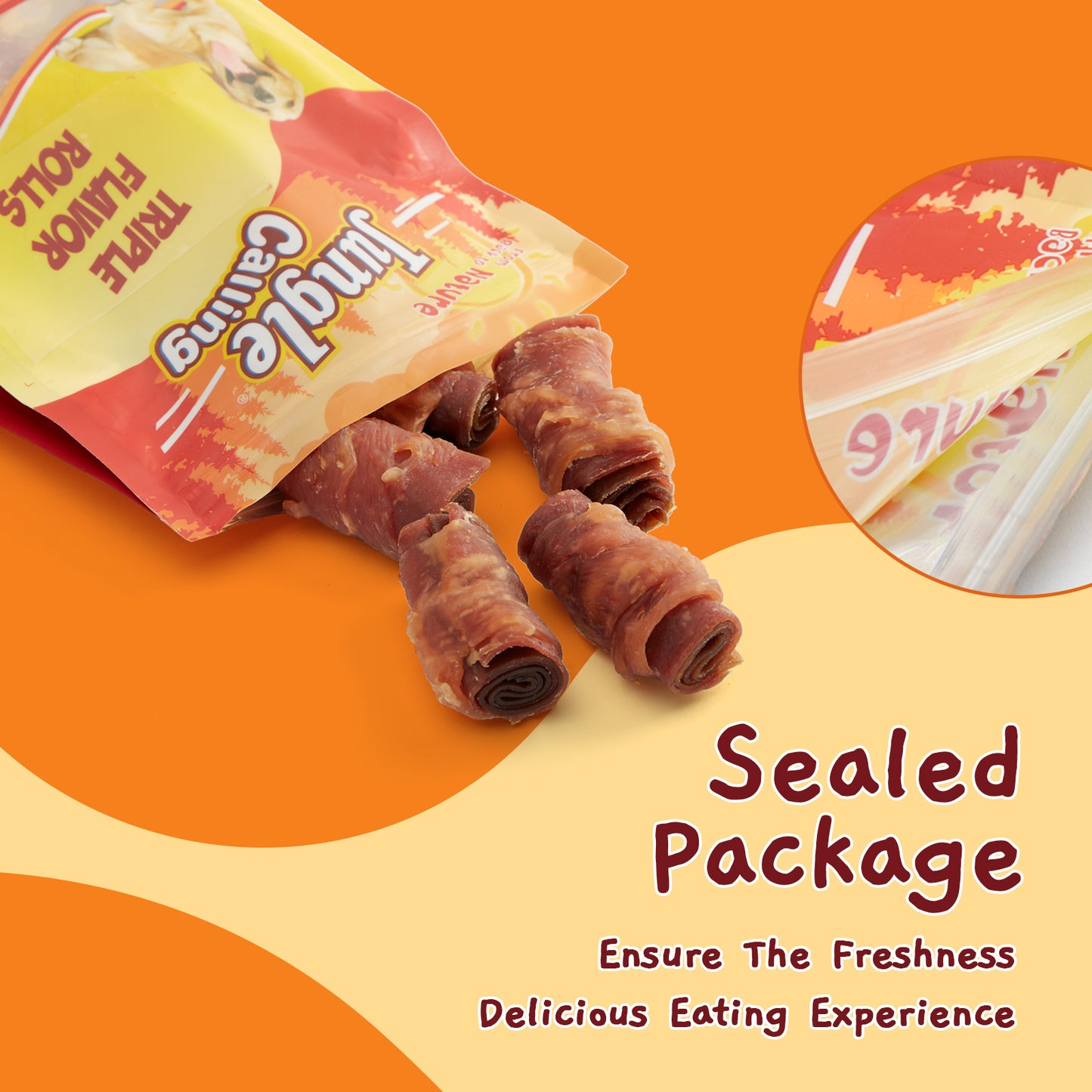 Jungle Calling Triple Flavor Rolls Dog Treats,Real Chicken Duck Beef Meat, Rawhide Free Dog Snacks, 9.5 OZ