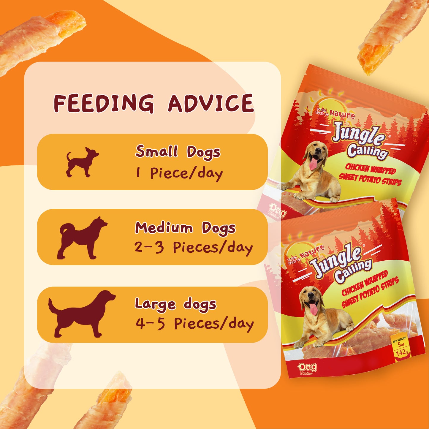 Jungle Calling Dog Treats Variety Pack | Chicken Wrapped Sweet Potato Twists (5 oz) + Triple Flavor Rolls (4.2 oz) | Grain Free, Training Rewards