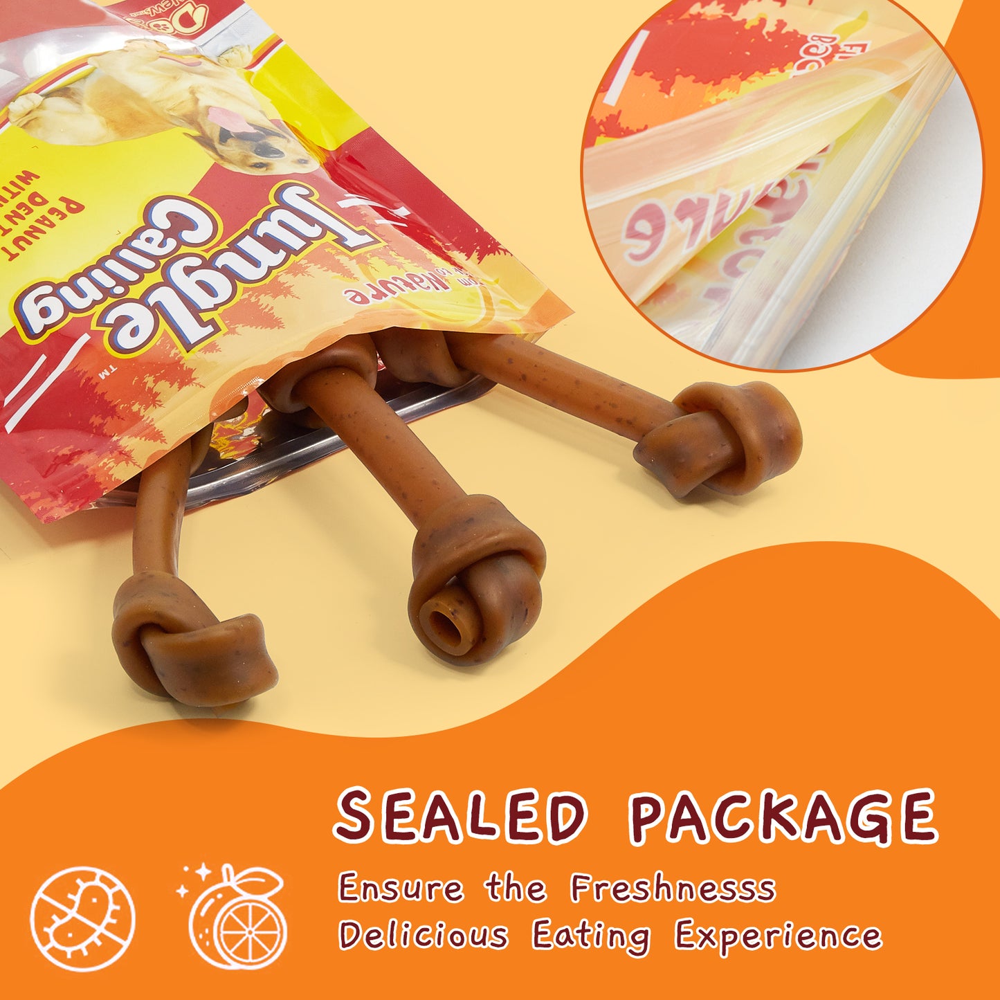 Jungle Calling Rawhide Free 6.5'' Peanut Butter Bones Dog Treats,Dog Chews for Dogs, 3 Count
